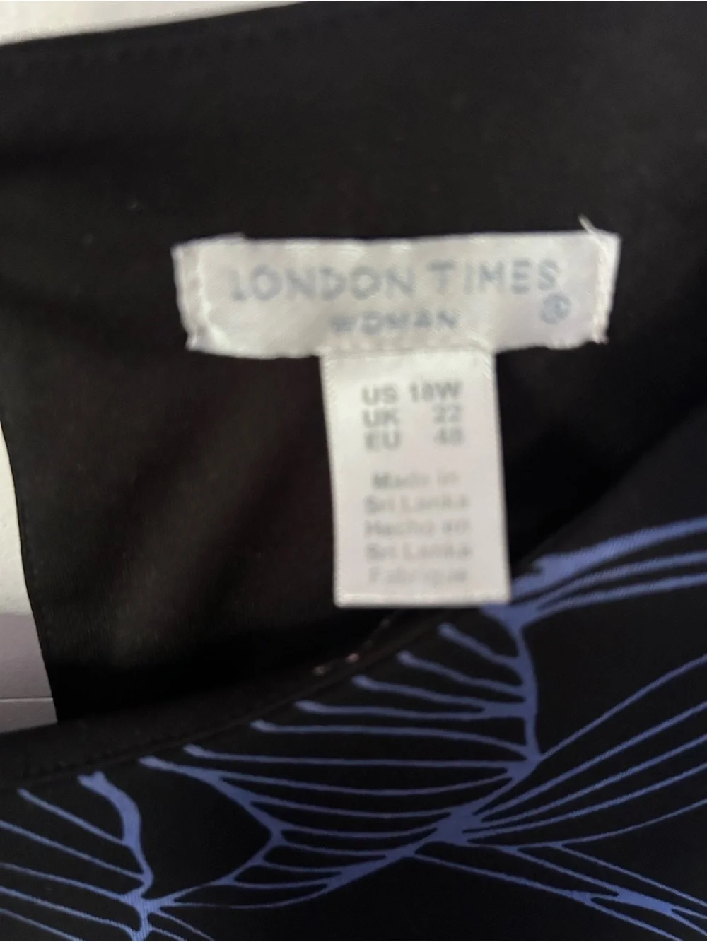 London Times Black Dress with Blue Floral Outline - Picture 2 of 3
